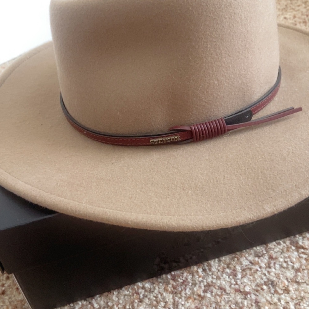 Stetson Beige Wool Felt Hat with Brown Leather Band